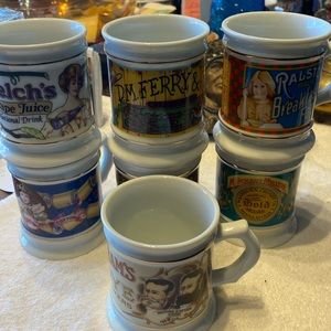 The Corner Store Collection Porcelain mugs. Set of 7. NWOT